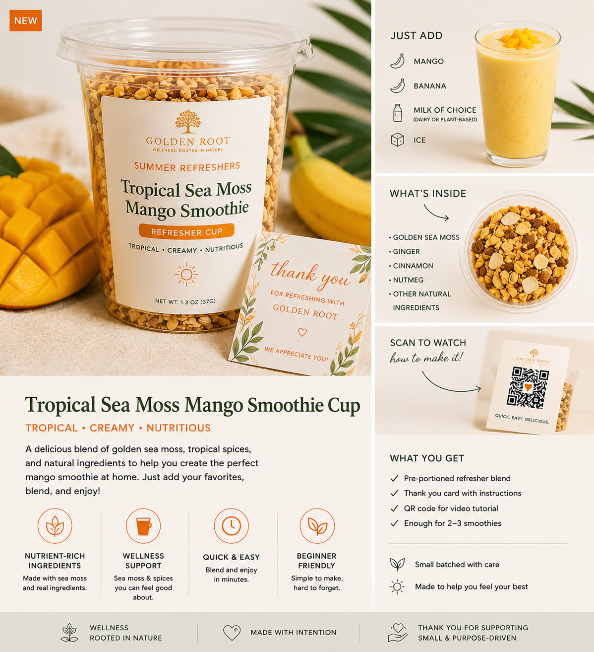 TROPICAL SEA MOSS MANGO SMOOTHIE CUP 🥭🌊