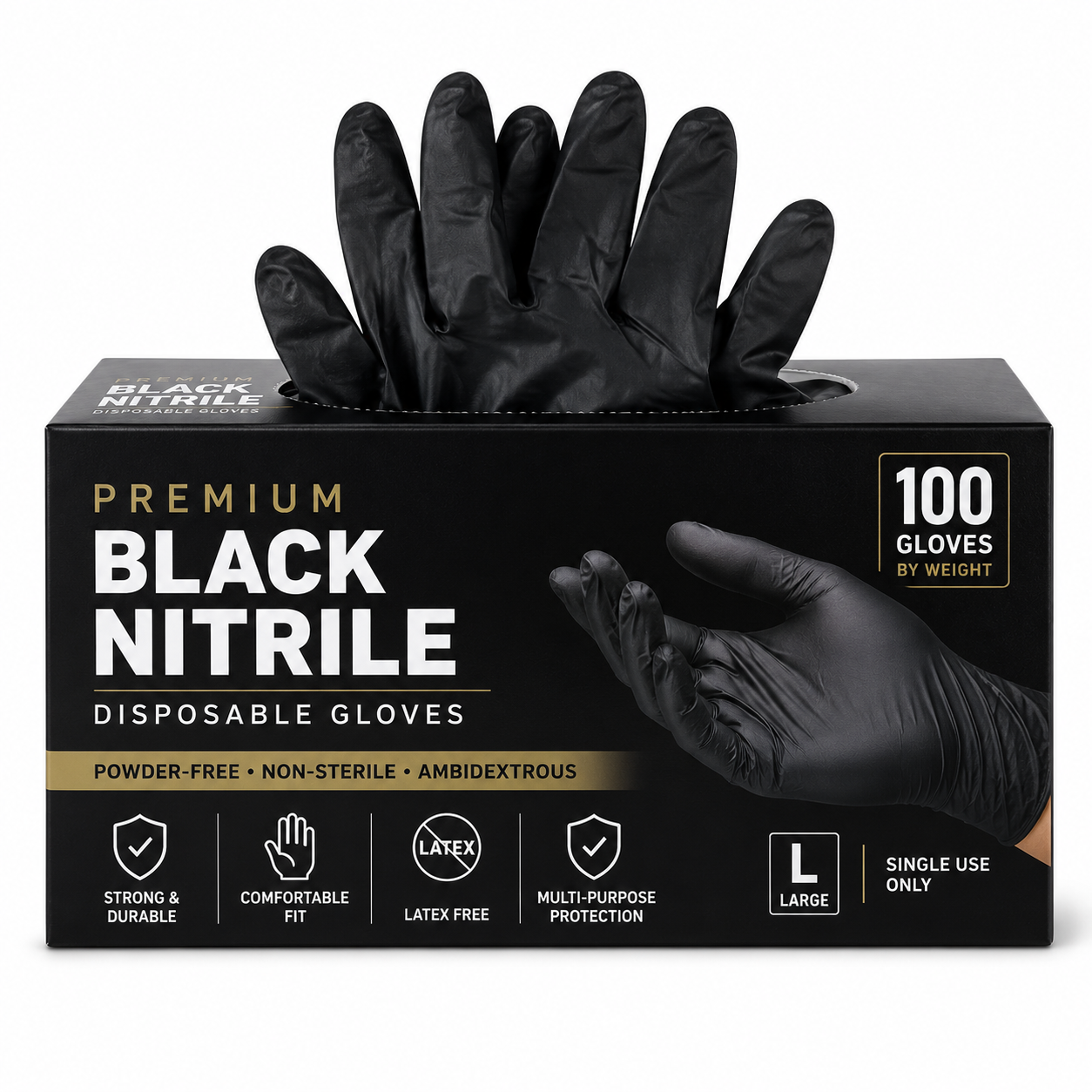 Premium Black Nitrile Disposable Gloves (100 Count)