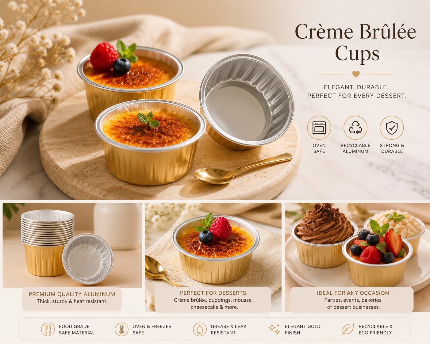 4 oz Crème Brûlée Gold Foil Cups
