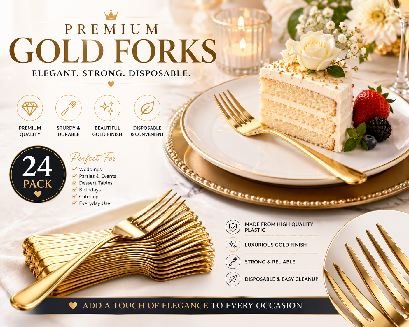Premium Gold Disposable Forks