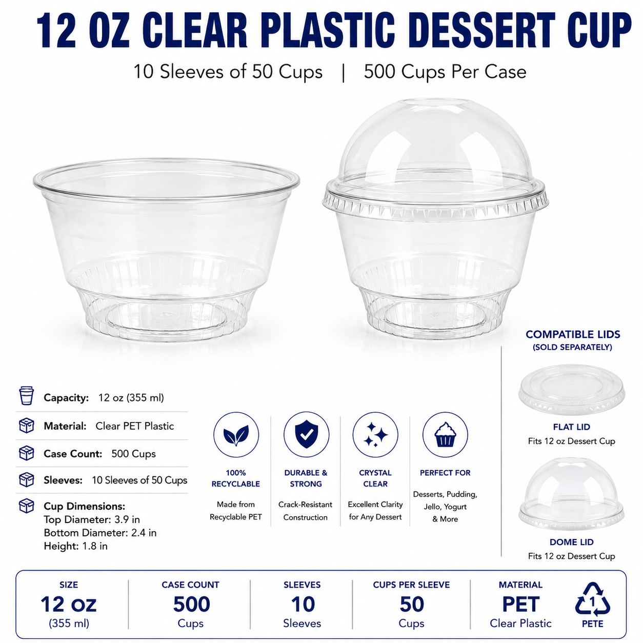 12 oz Clear Plastic Dessert Cups
