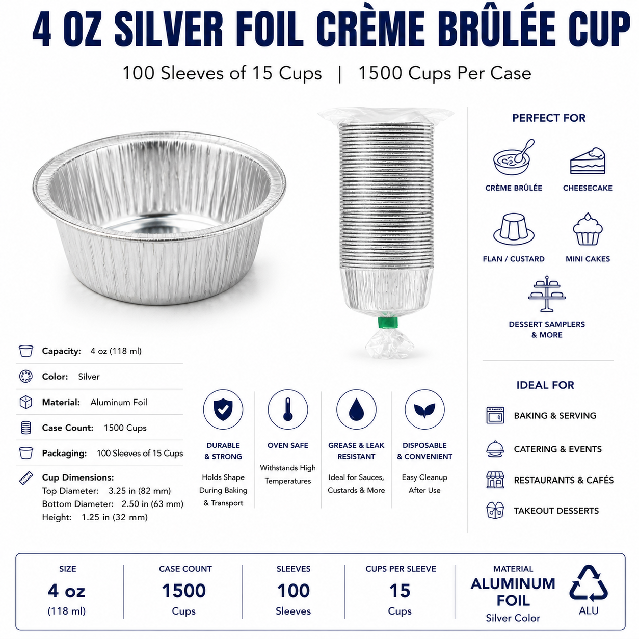 4 oz Silver Foil Crème Brûlée Cups